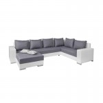 Convertible corner sofa 4 seater fabric PU Right Angle STELA Grey, white