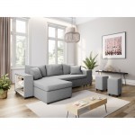 Corner sofa 3 places fabric pouf on the right shelf on the left ADRIEN (Light grey)