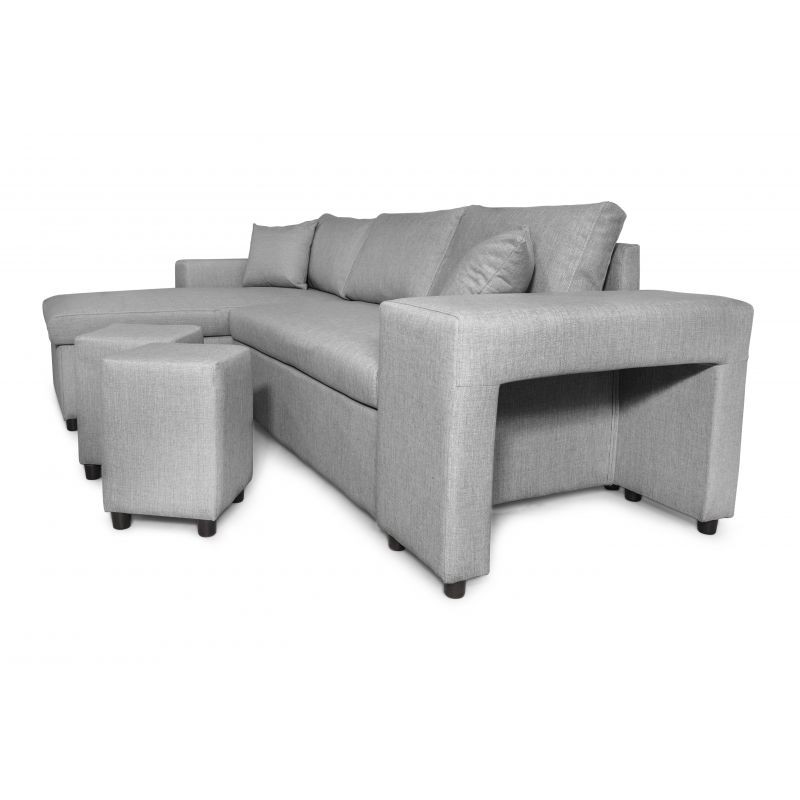 Corner sofa 3 places fabric pouf on the right shelf on the left ADRIEN (Light grey) - image 55472