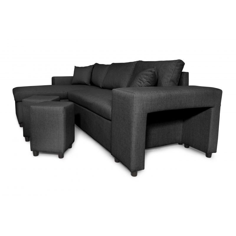 Corner sofa 3 places fabric pouf right shelf left ADRIEN (Dark grey) - image 55485