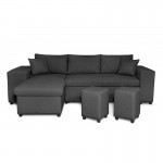 Corner sofa 3 places fabric pouf right shelf left ADRIEN (Dark grey)