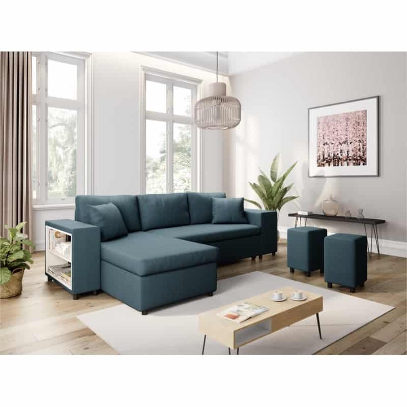 El sofá de esquina 3 coloca el puf de tela en el estante derecho a la izquierda ADRIEN (azul gasolina) - image 55505