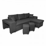 Corner sofa 3 places fabric pouf left shelf right ADRIEN (Dark grey)