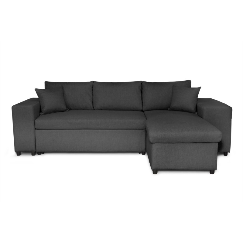Corner sofa 3 places fabric pouf left shelf right ADRIEN (Dark grey) - image 55558