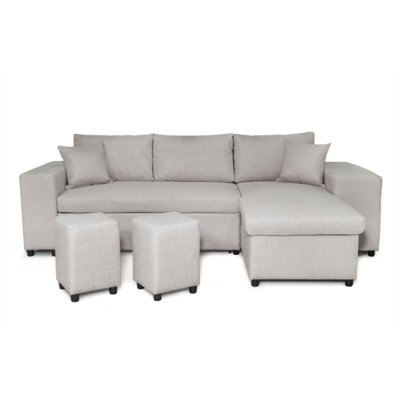 Corner sofa 3 places fabric pouf left shelf right ADRIEN (Natural) - image 55580