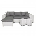 Corner sofa 3 places ottoman right shelf left FABIO (Grey, white)