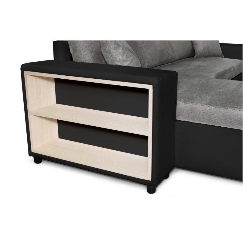 Corner sofa 3 places ottoman right shelf left FABIO (Grey, black) - image 55610