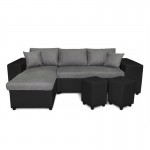 Corner sofa 3 places ottoman right shelf left FABIO (Grey, black)