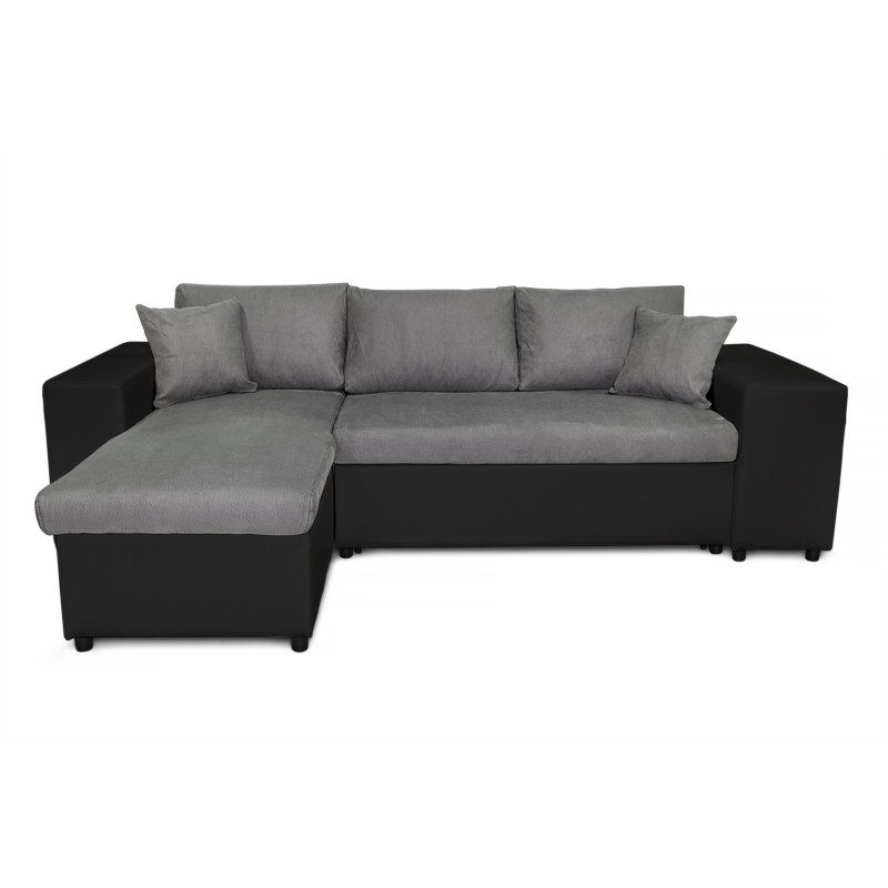 Corner sofa 3 places ottoman right shelf left FABIO (Grey, black) - image 55614