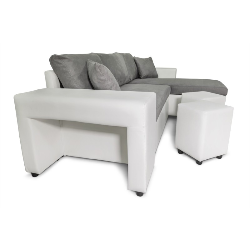 Corner sofa 3 places ottoman left shelf right FABIO (Grey, white) - image 55621