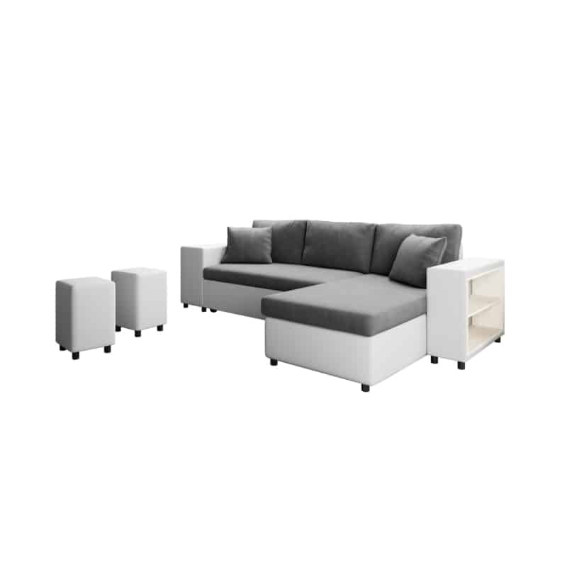 Corner sofa 3 places ottoman left shelf right FABIO (Grey, white) - image 55622