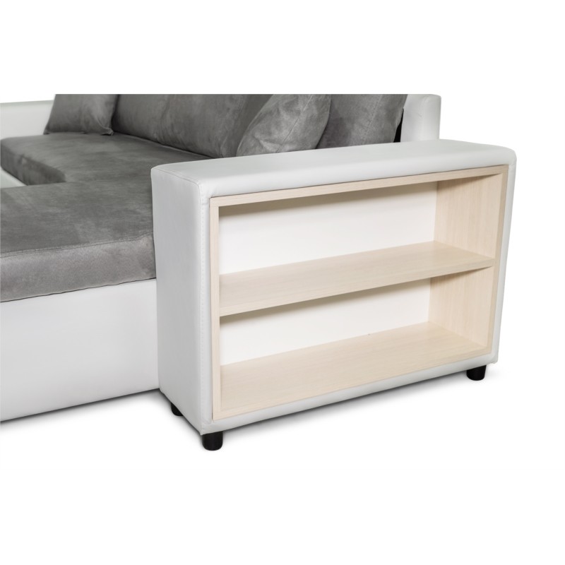 Corner sofa 3 places ottoman left shelf right FABIO (Grey, white) - image 55623