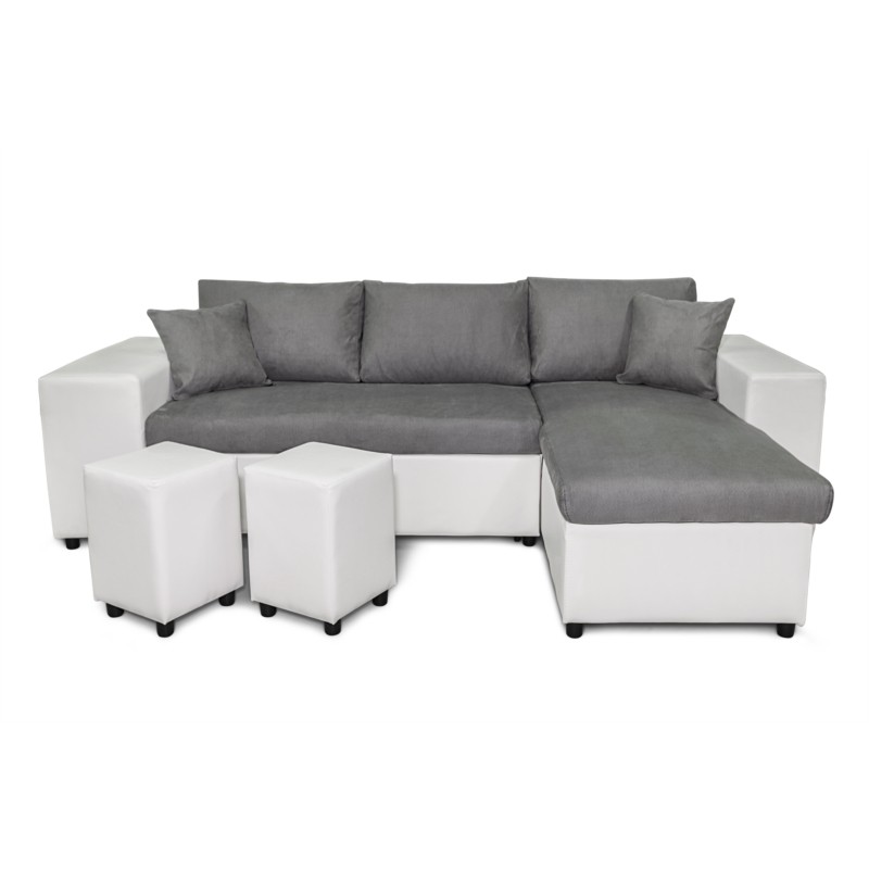 Corner sofa 3 places ottoman left shelf right FABIO (Grey, white) - image 55624