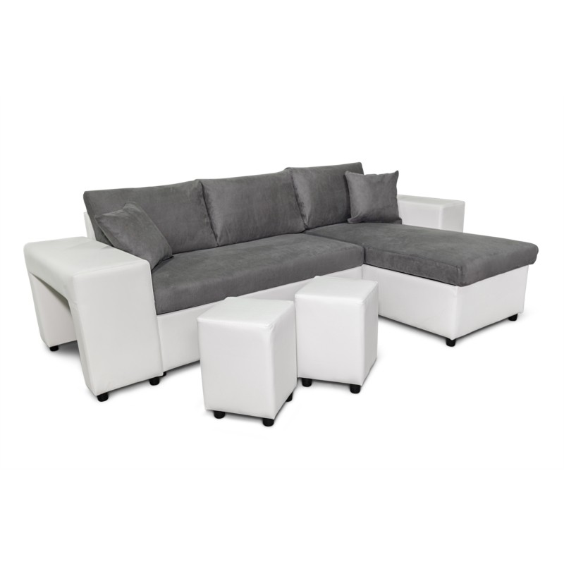 Corner sofa 3 places ottoman left shelf right FABIO (Grey, white) - image 55626