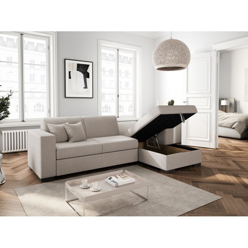 Convertible corner sofa 4 places fabric Right Angle CARIBI (Beige) - image 55654