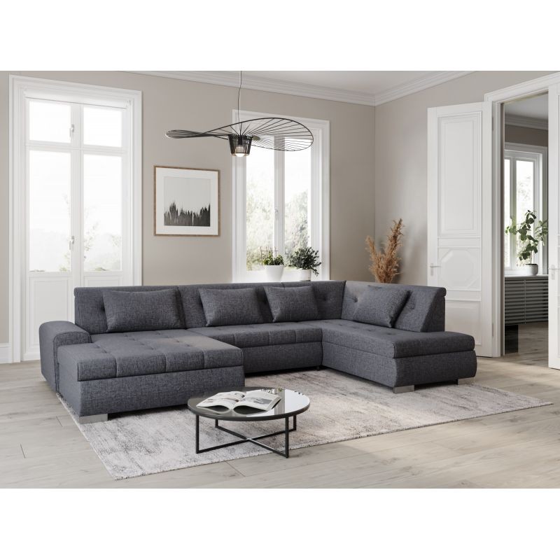 Convertible corner sofa 6 places fabric Right Angle WIDE (Dark Grey) - image 55735