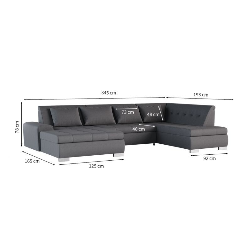 Convertible corner sofa 6 places fabric Right Angle WIDE (Dark Grey) - image 55736