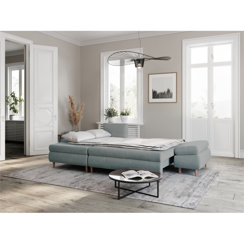 Convertible corner sofa 5 places fabric Left Corner CHAPUIS (Celadon Blue) - image 55803