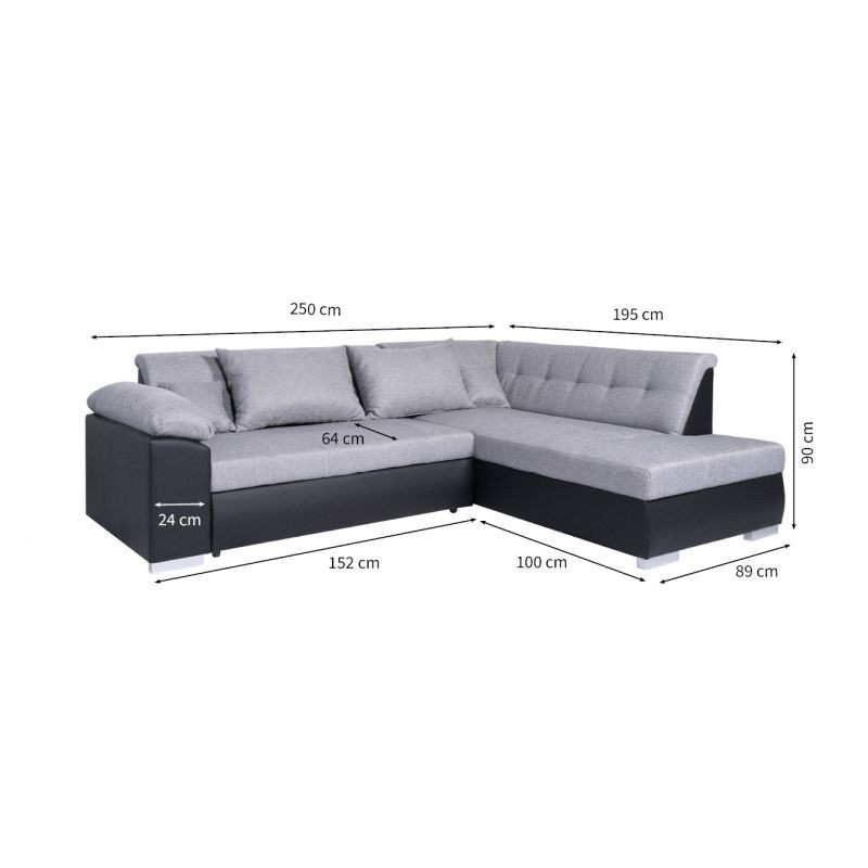 Convertible corner sofa 5 places fabric and imitation LINA (Grey, black) - image 55831