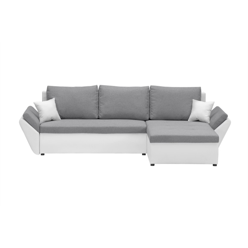 Convertible corner sofa 4 places fabric and imitation CATHIA (Grey, white) - image 55848