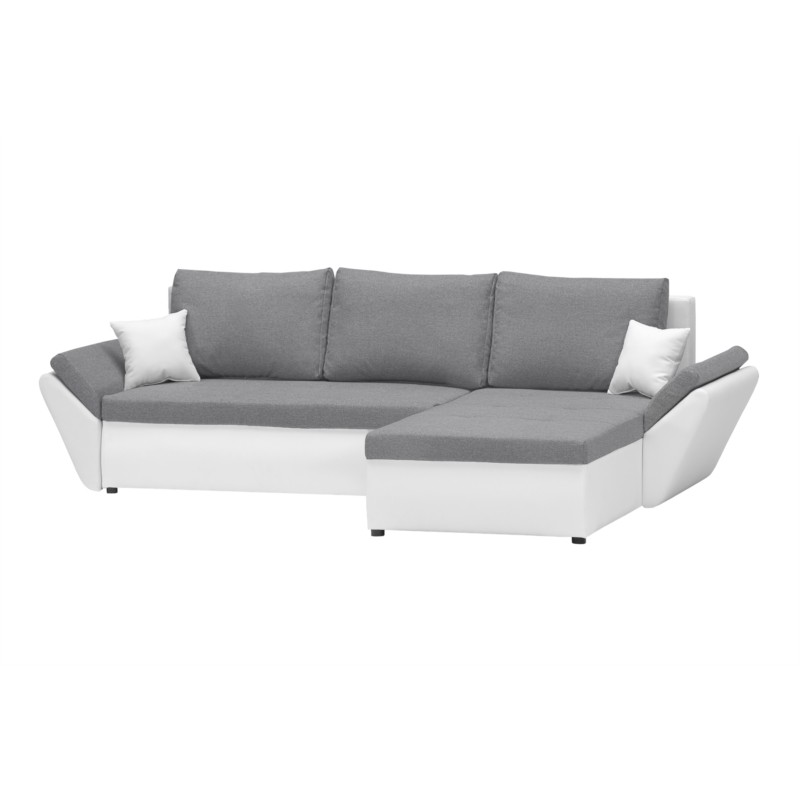 Convertible corner sofa 4 places fabric and imitation CATHIA (Grey, white) - image 55852