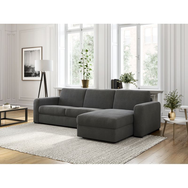 Convertible corner sofa 3 places fabric Right Angle LANDIN (Dark grey) - image 55911