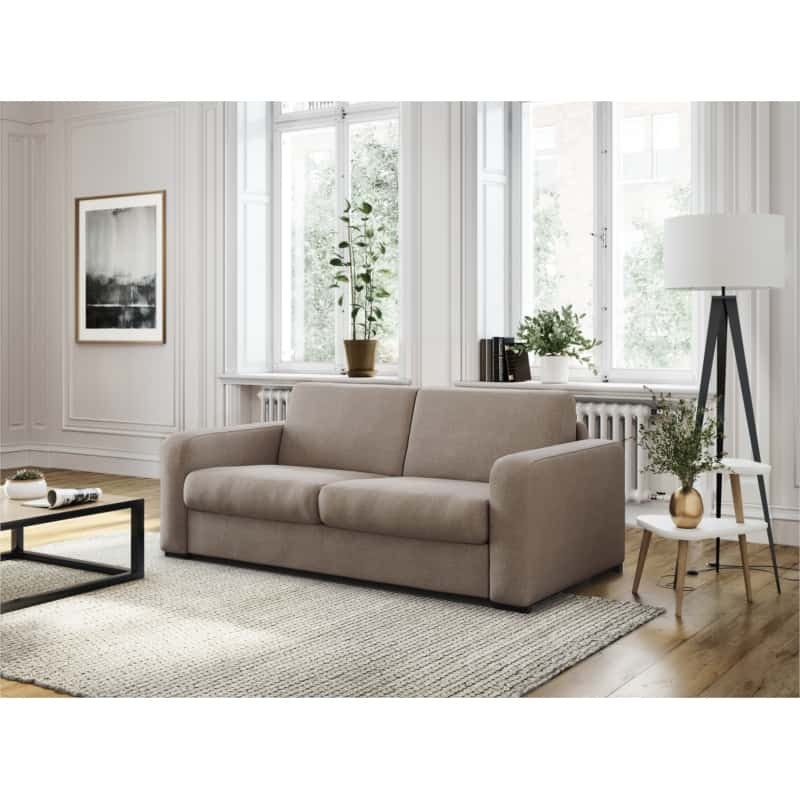 Sofa bed 3 places fabric Mattress 160 cm LANDIN (Beige) - image 55916