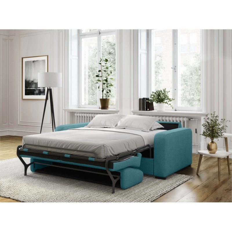  Sofa bed 3 places fabric Mattress 160 cm LANDIN (Duck blue) - image 55931