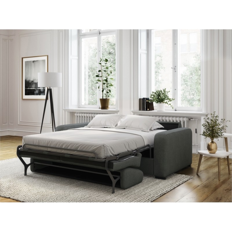  Sofa bed 3 places fabric Mattress 160 cm LANDIN (Dark grey) - image 55969
