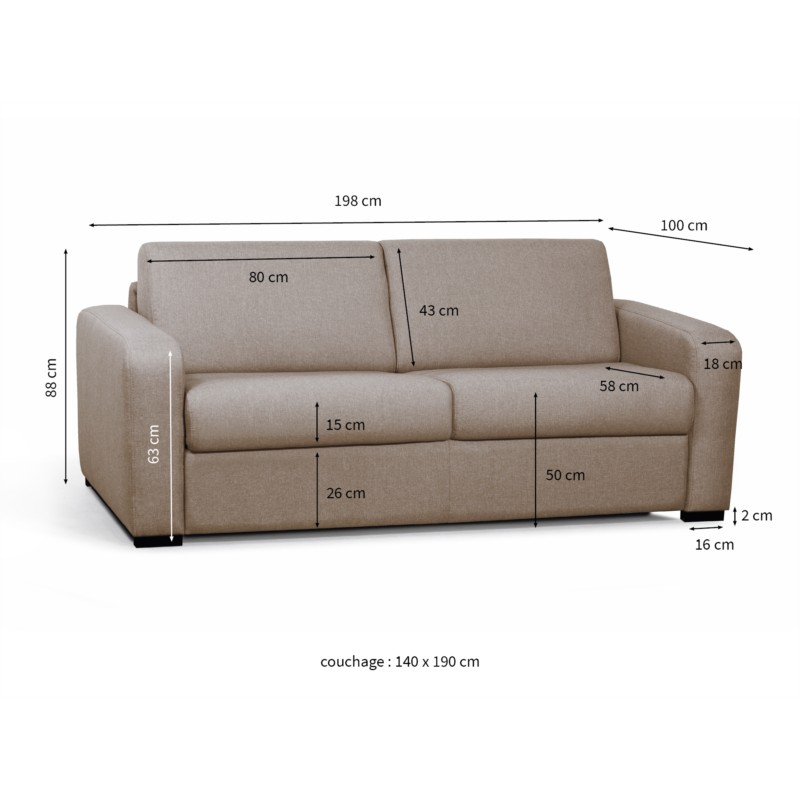 Sofa bed 3 places fabric Mattress 140 cm LANDIN (Beige) - image 55988