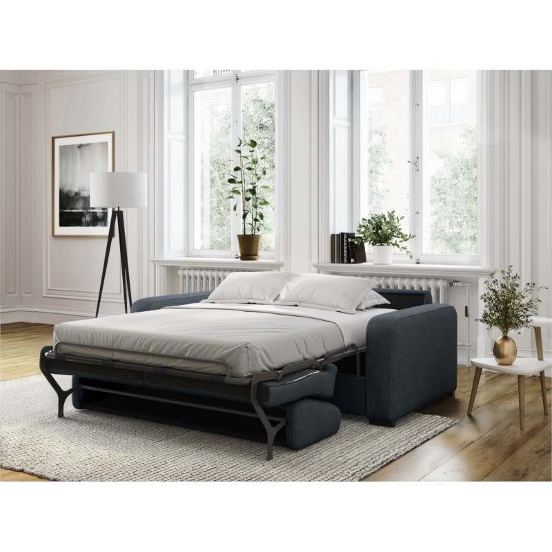 Sofa bed 3 places fabric Mattress 140 cm LANDIN (Dark blue) - image 56000
