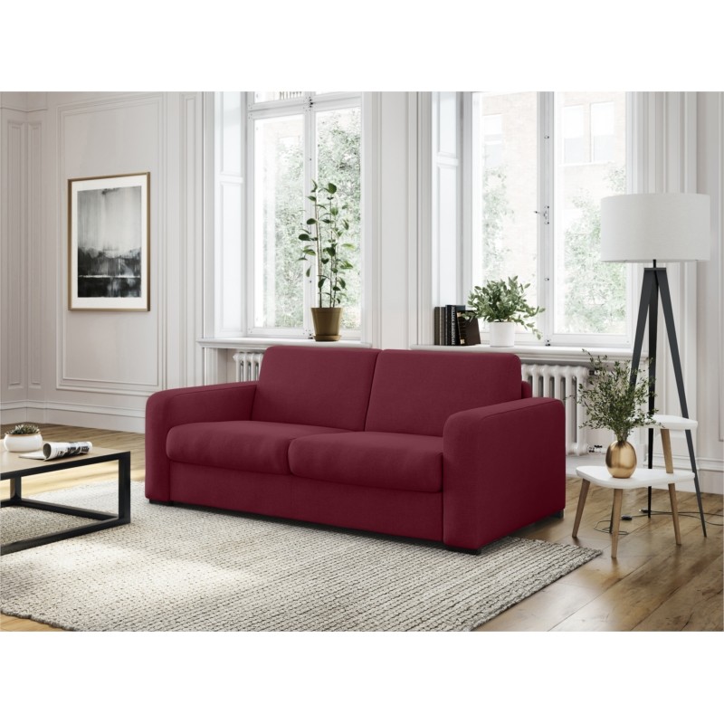 Sofa bed 3 places fabric Mattress 140 cm LANDIN (Bordeaux) - image 56012