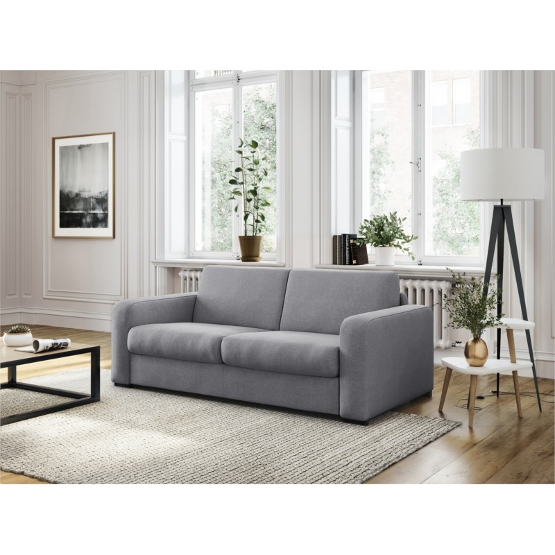 Sofa bed 3 places fabric Mattress 140 cm LANDIN (Light grey) - image 56021