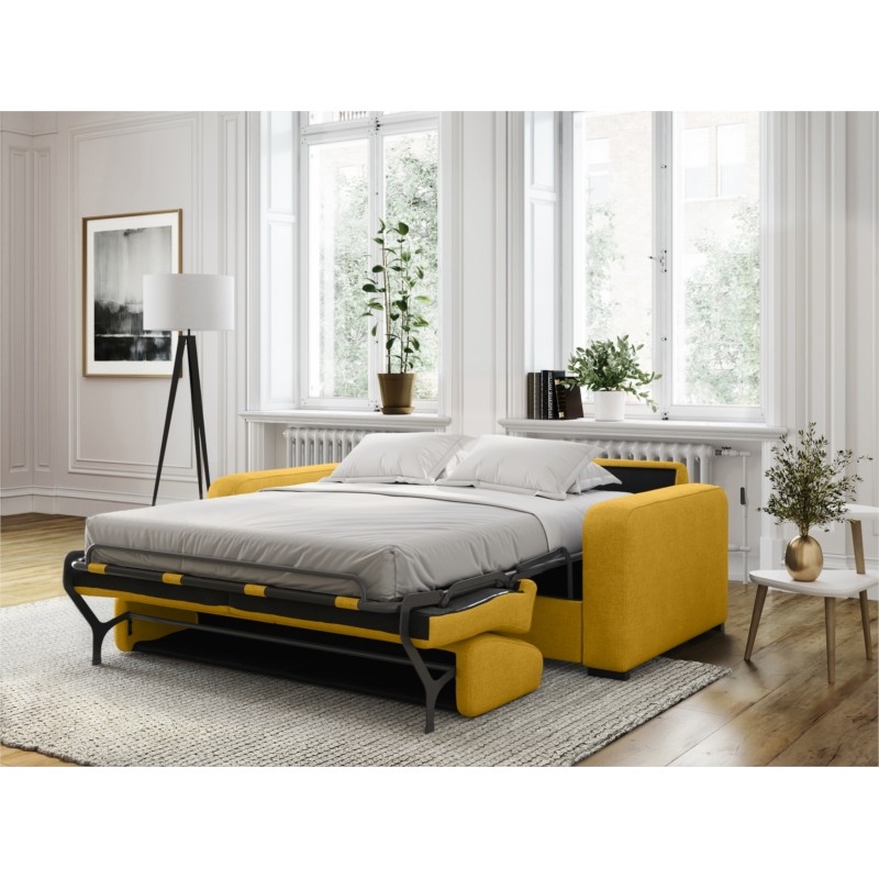 Sofa bed 3 places fabric Mattress 140 cm LANDIN (Yellow) - image 56046