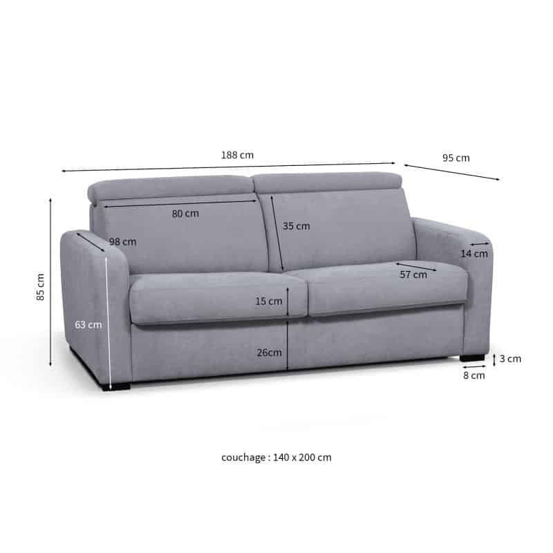 Sofá cama 3 plazas de tela de cabeza CAROLE (gris claro) - image 56050