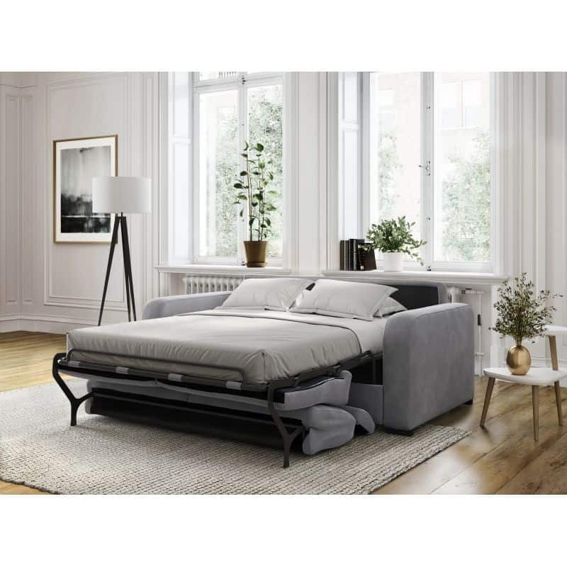 Sofá cama 3 tela cabeza CAROLE (gris claro)