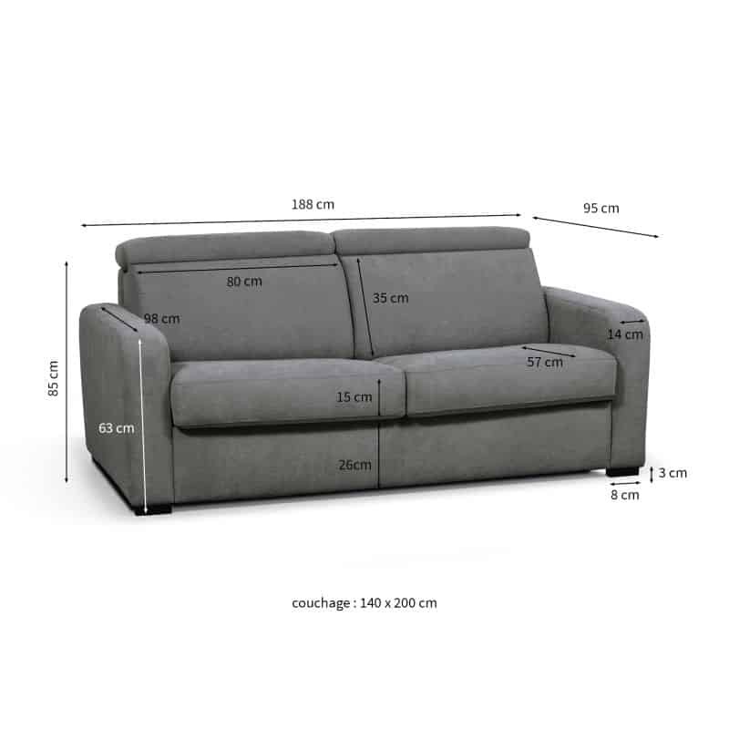 Sofa bed 3 places head fabric CAROLE (Dark grey) - image 56062