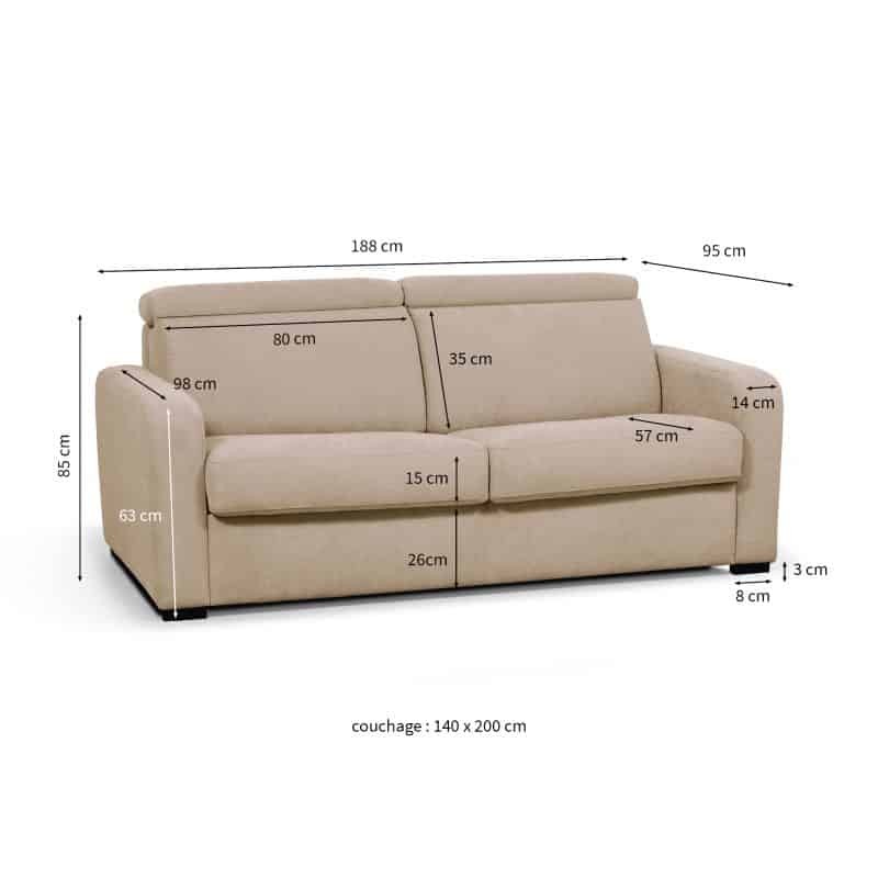  Sofa bed 3 places head fabric CAROLE (Beige) - image 56073