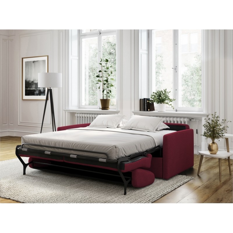 Sistema de sofá cama express para dormir 3 plazas tela CANDY Colchón 140cm (Burdeos) - image 56190
