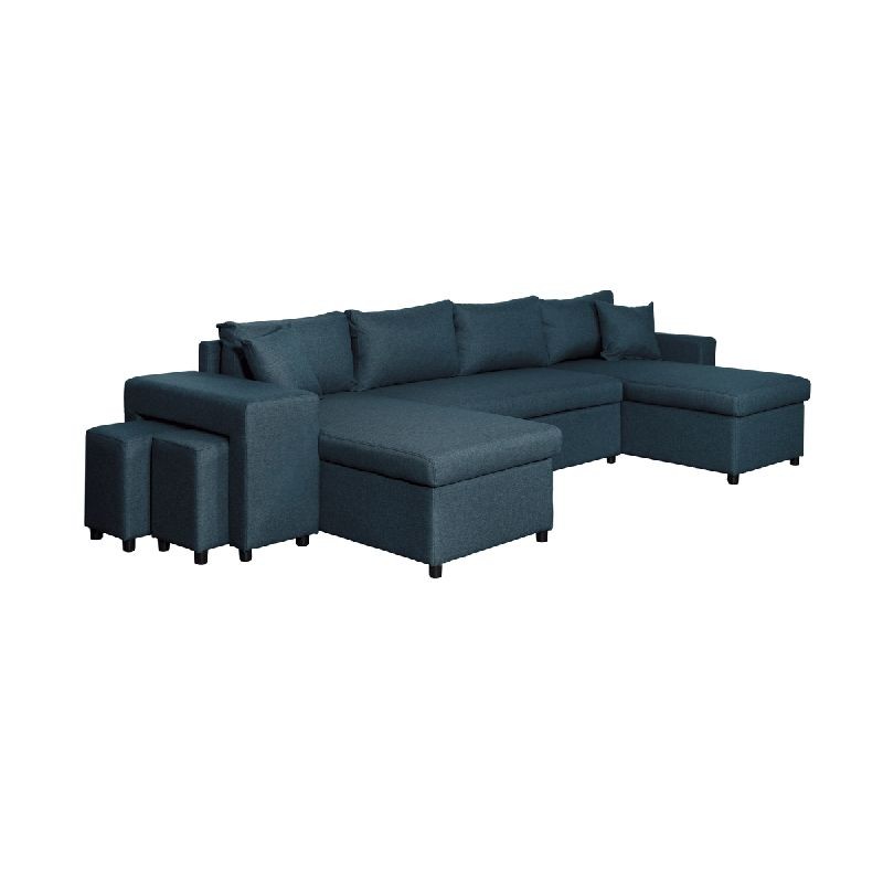 Convertible corner sofa 6 places raphy fabric (Beige) - image 56216