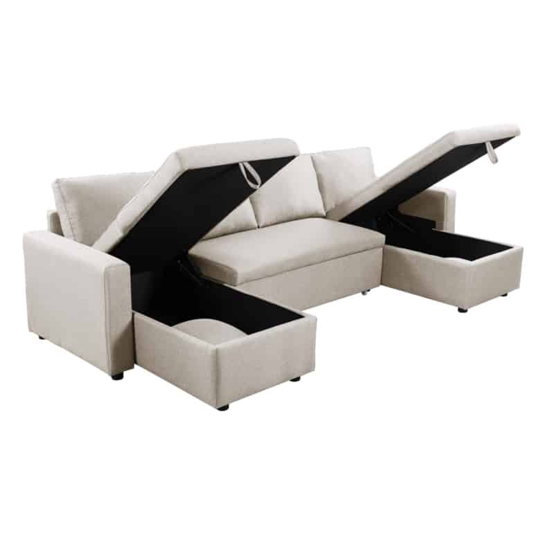 Convertible corner sofa 6 places raphy fabric (Beige) - image 56219