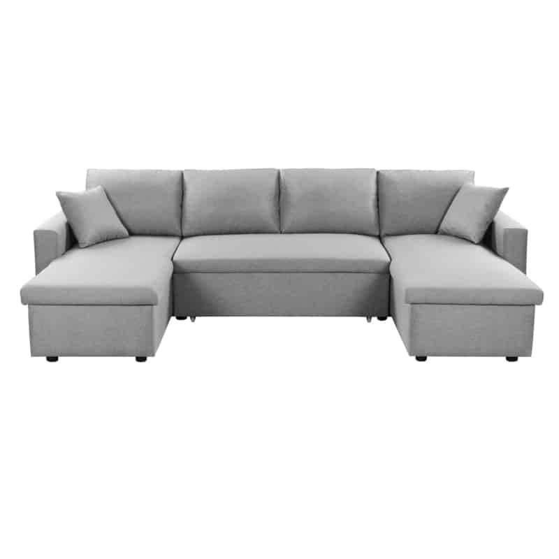 Convertible corner sofa 6 places RAPHY fabric (Light grey) - image 56230