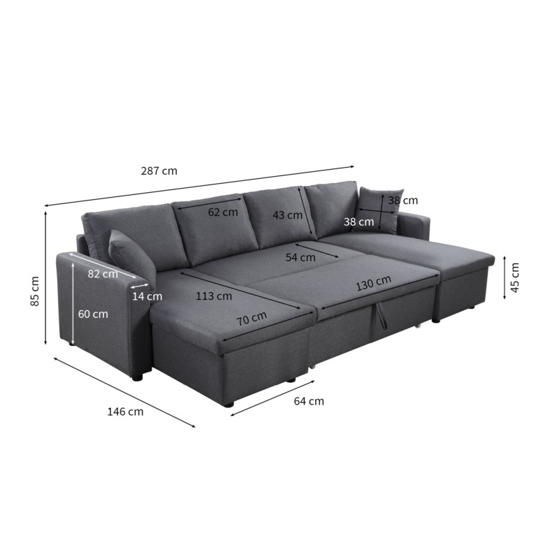 Convertible corner sofa 6 places RAPHY fabric (Light grey) - image 56235