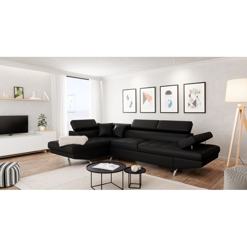 Convertible corner sofa 5 places imitation Left Corner RIO (Black) - image 56240