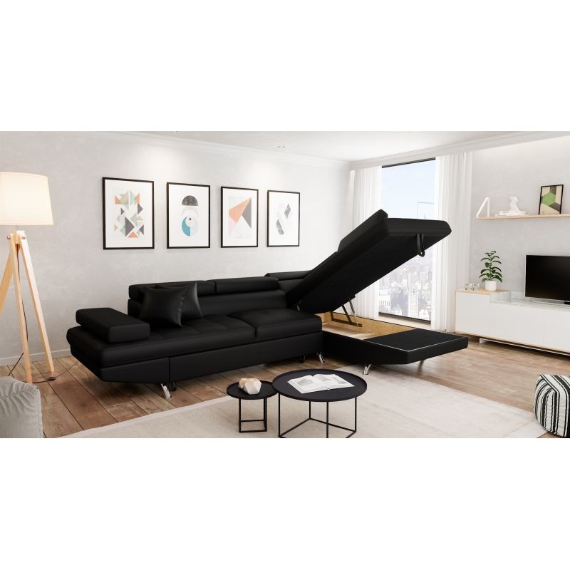 Convertible corner sofa 5 places imitation Right Angle RIO (Black) - image 56246