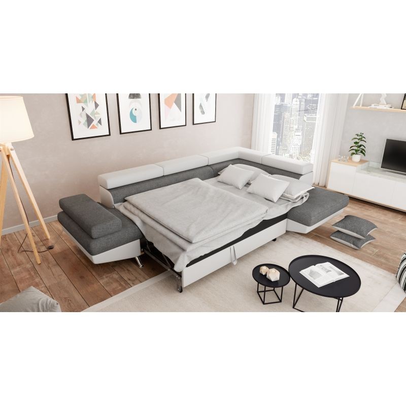 Convertible corner sofa 5 places imitation Right Angle RIO (Grey, white) - image 56256