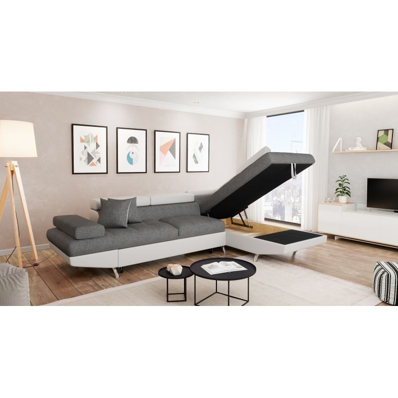 Convertible corner sofa 5 places imitation Right Angle RIO (Grey, white) - image 56263