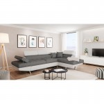 Convertible corner sofa 5 places imitation Right Angle RIO (Grey, white)