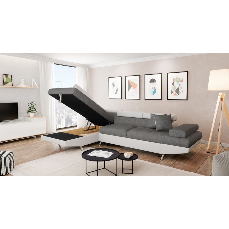 Convertible corner sofa 5 places imitation Left Angle RIO (Grey, white) - image 56271