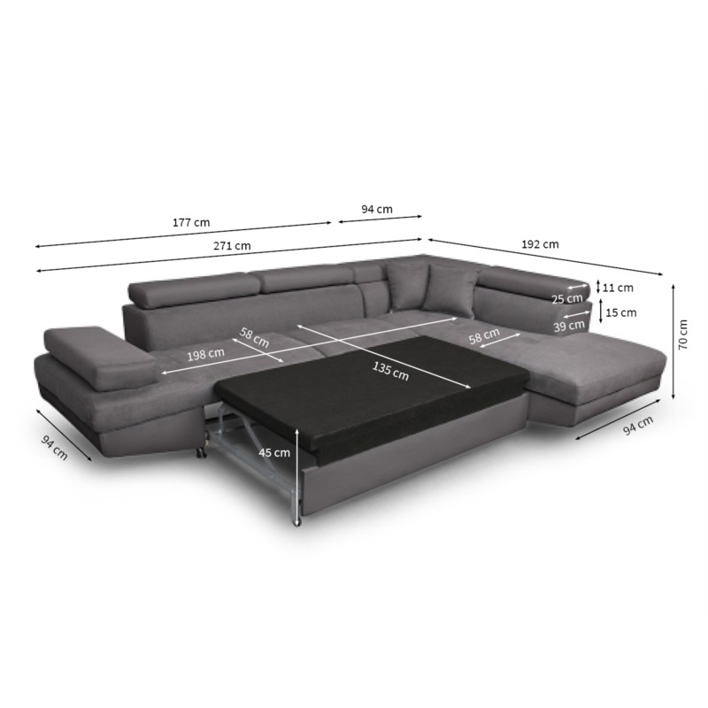 Convertible corner sofa 5 places microfiber Left Corner RIO (Grey) - image 56305